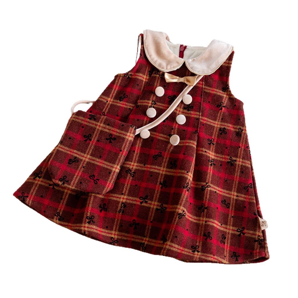 Baby Girl Red Vest Dress Autumn Winter 1st Birthday Party Outfit Cute New Year Princess Dress For Toddler Little Kids