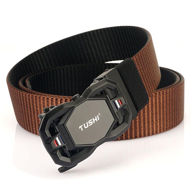 Nowy męski pasek dojazdowy z automatyczną klamrą nylonową, uniwersalny, dwuwarstwowy, gruby pasek do użytku na świeżym powietrzu