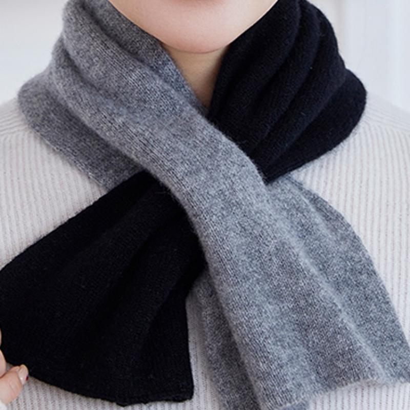 100% Wool Scarf Women Short Style Neck Protection Warm Autumn Winter Perforated Versatile Color-blocked Knitted Small Scarf