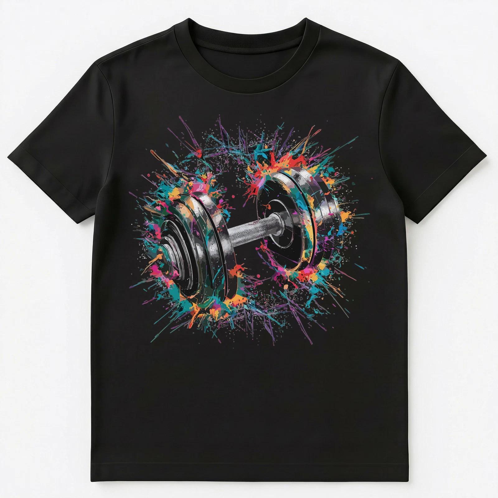

Colorful Paint Splash Gym Dumbbells Art Graphic Unisex T-Shirt 4XL