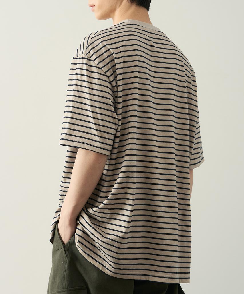 ROTEMBER Pigment Stripe Half T-Shirt [Beige]