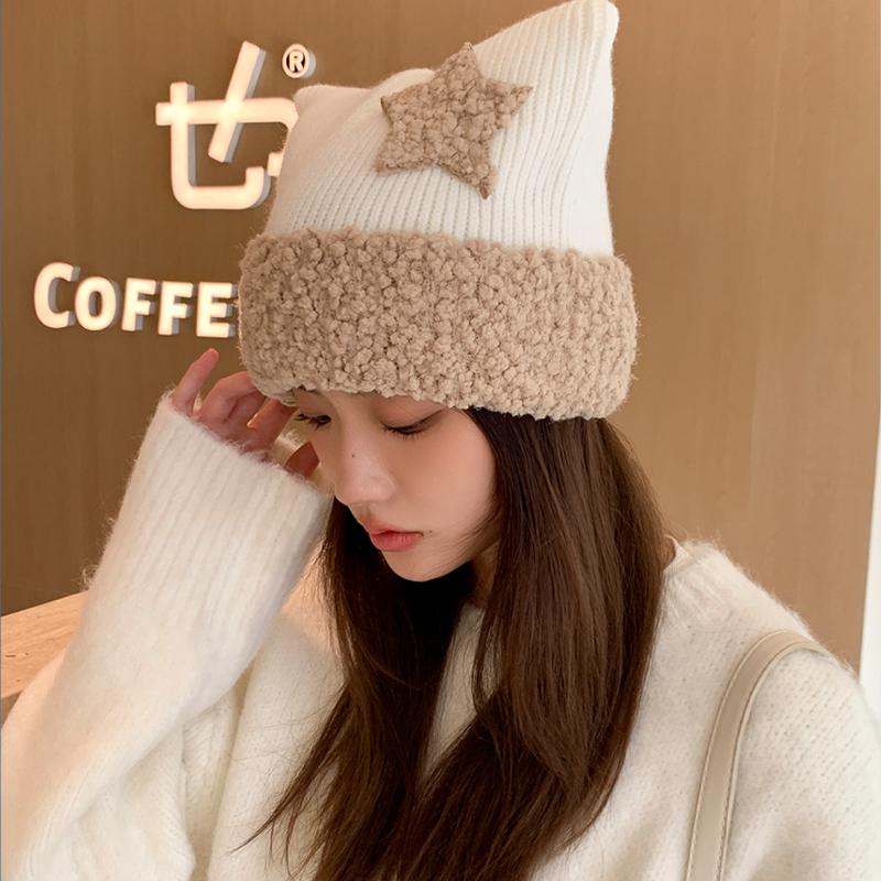 

Шапка плюшевая Abi Wind Sweet and Cute Stars Женская осенне-зимняя теплая с кошачьими ушками и защитой для ушей, подчеркивающая маленькое лицо Adult (56-58cm)