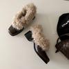 Sheep curly warm thick heel deep mouth fluffy small leather shoes women's velvet loafers