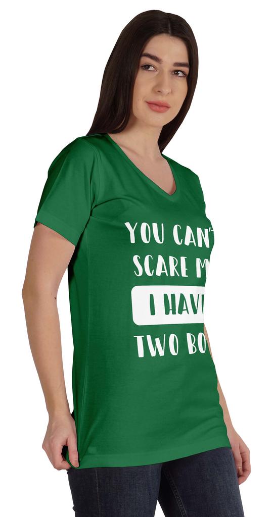 Inkmeso You Can't Scare Me I Have Two Boys Funny Graphic Mom Tshirt Cotton Top