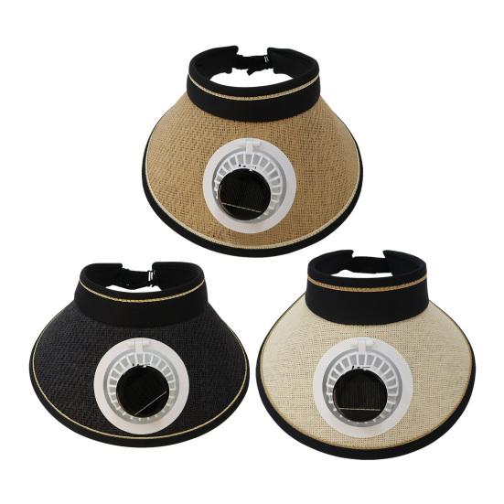 Chapeau de soleil design à sommet vide bord étendu protection solaire intégrale pour tout le visage chapeau avec ventilateur intégré alimenté par énergie solaire circonférence de tête réglable chapeau de paille