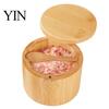 Seasoning Container with Spoon Wood Salt Swivel Magnetic Lid, Built-in Small Cellar for Countertop Jar, Moisture Proof Spice Kitchen Solid Box