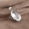 Crystal Quartz Gemstone Silver Pendant 1.75" , 925 Sterling Silver Handmade Jewelry, Women Wedding Pendant PP-63-5