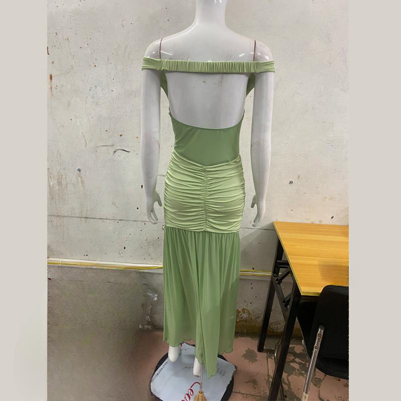 European and American summer sexy V-neck see through backless temperament slit dress