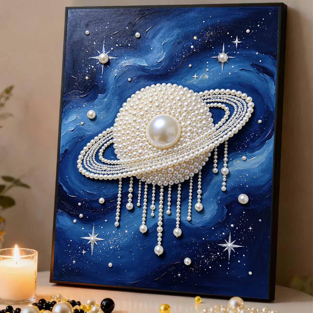 DIY Rámovaná sada na malování korálky Vzor Saturn Hvězdná noc 3D Třpytivé korálkové plátno Kreativní domácí dekorace na stěnu Umělecké řemeslo Dárková sada