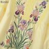 ZANZEA Women Lace Splice Round Neck Floral Print Casual 3/4 Sleeve Blouse