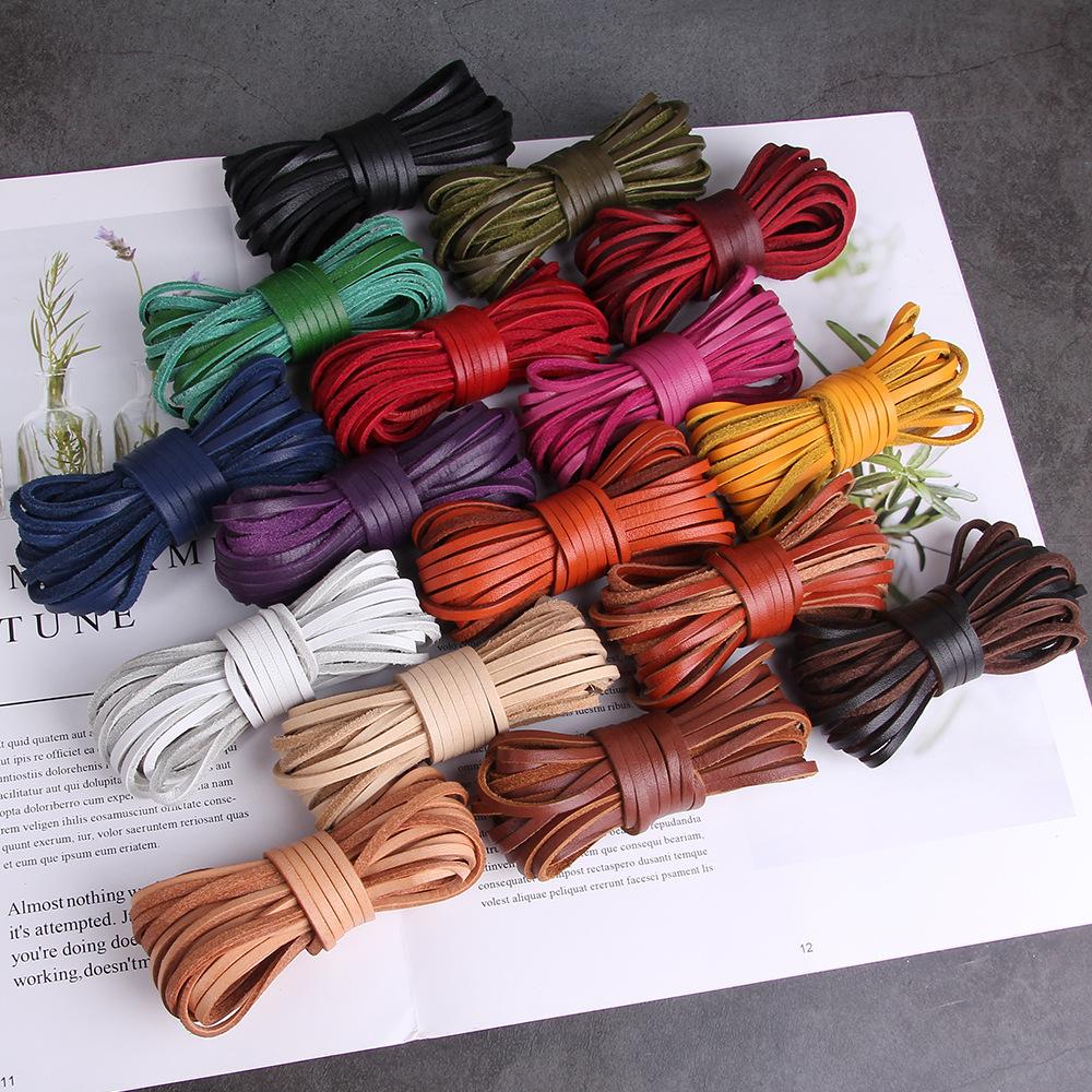 Diy Jewelry Accessories 3Mm Wide 2Mm Thick Square Cowhide Rope Bracelet Necklace Sweater Chain Woven Rope Genuine Leather Leather Rope