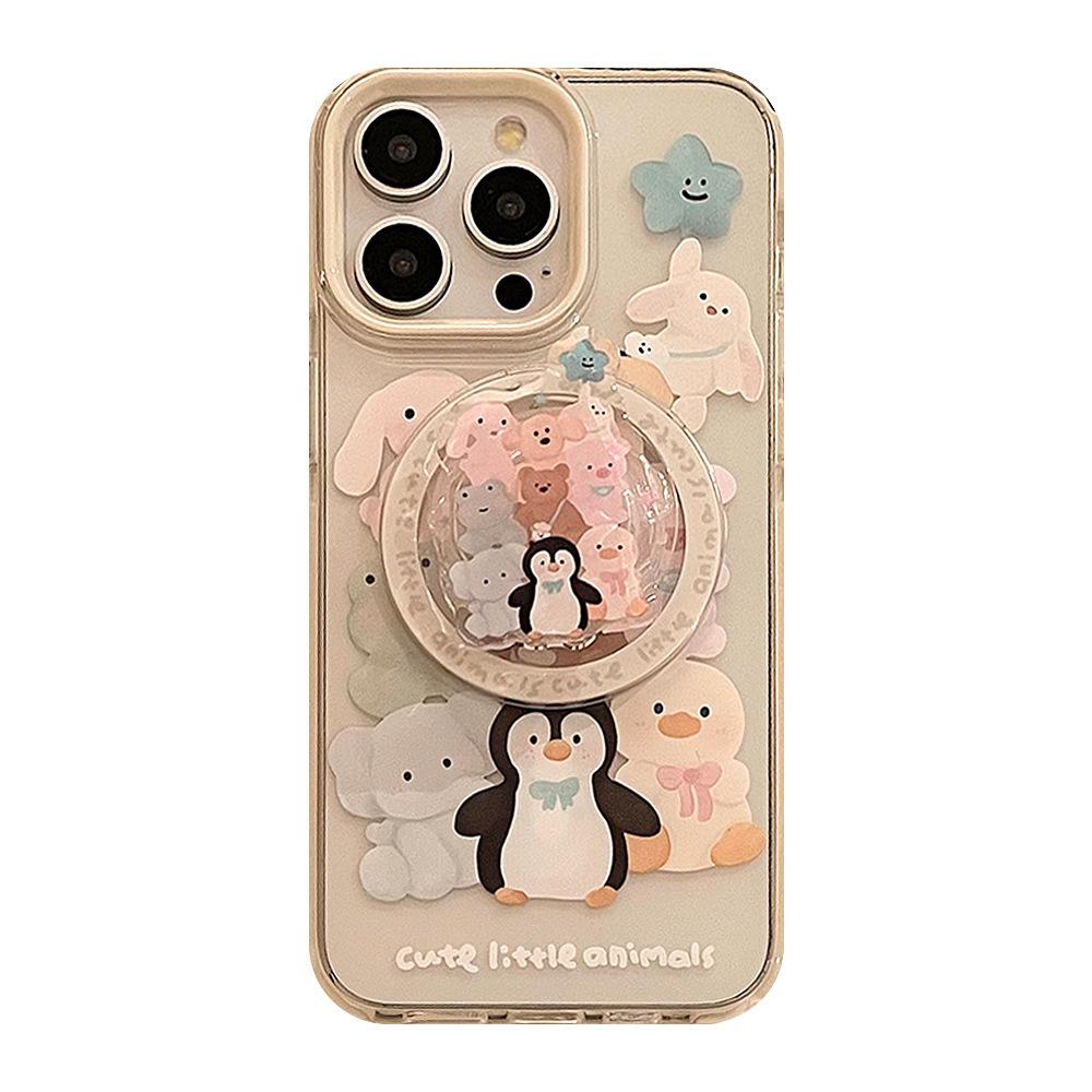 Magnetic Bracket 15Promax Cute Penguin Animal IPhone 16 Mobile Phone Case 14 Suitable for 13 Anti Fall 12 Soft Sleeve
