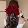 Cloth Bowknot Spring Clip Pearl Velvet Bow Hair Clip Cute   Girls