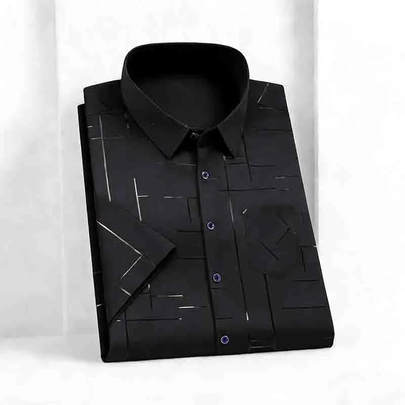 

2026 High-Quality Men s Casual Fashion Shirt Short Sleeve Button-Down with Geometric Pattern M чёрный