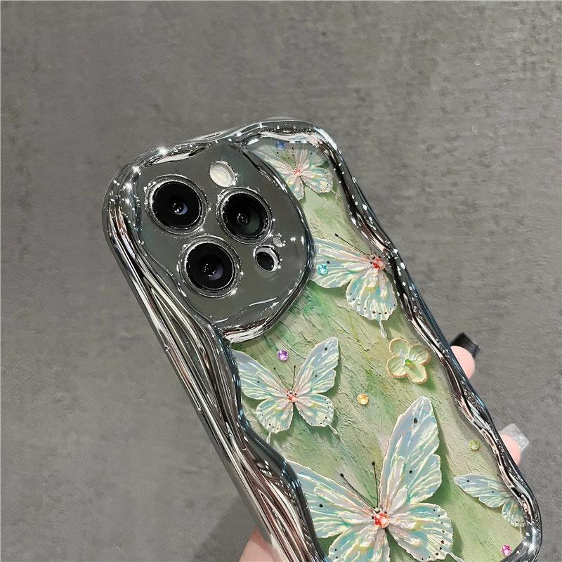 Electroplating Cream Pattern Suitable for IPhone16 Apple 16e 15 Mobile Phone Case 14 13 17promax Cartoon Butterfly