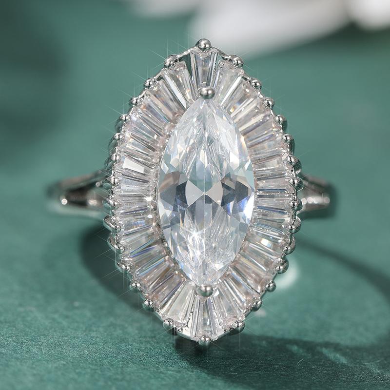 Fashion Sparkling Design Full Synthetic Zirconia Eye Shaped Ring for Women's Elegant Classic Banquet Wedding Engagement Jewelry
