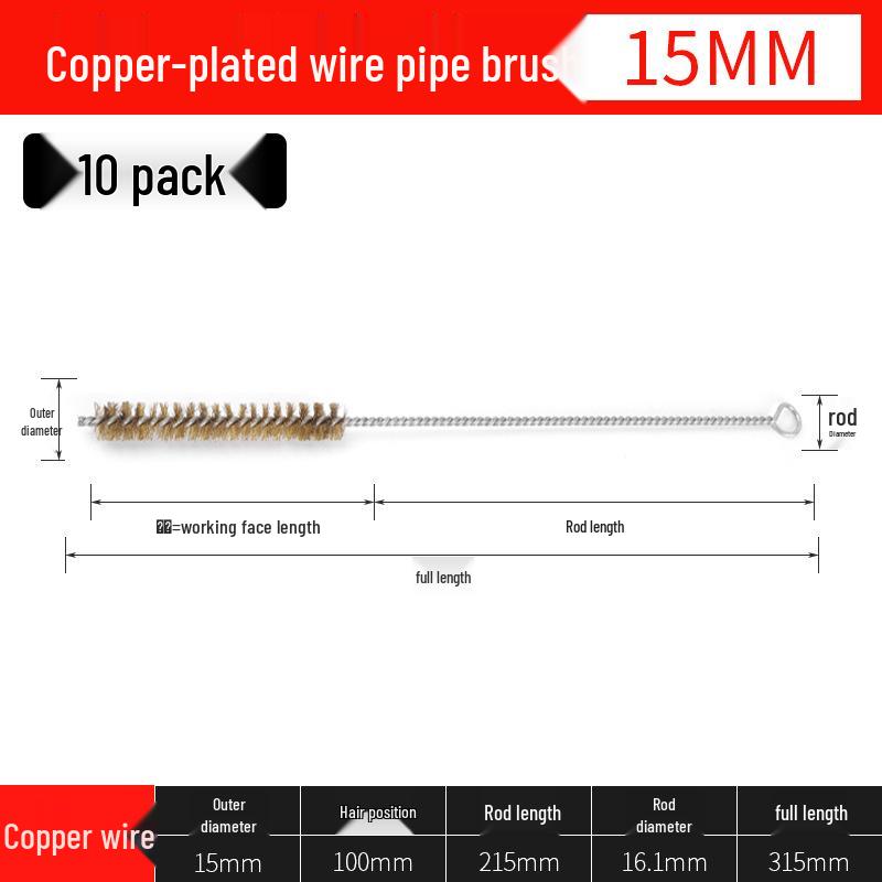 Small Bristle Test Tube & Pipe Cleaning Brush with Extended Steel Wire & Copper-Plated Features