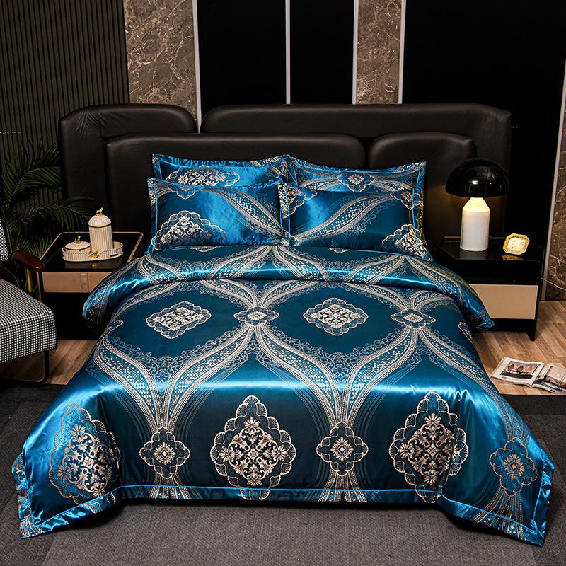 New 4Pcs European Satin Jacquard Bedding Set Four Season Universal Skin Friendly Cozy Duvet Set Double Couple Size Bedclothes