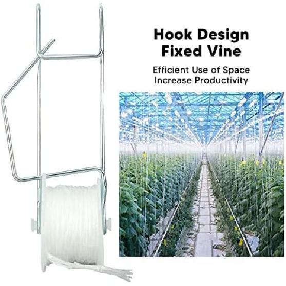 6PCS Tomato Trellis Roller Hooks, Tomato Support Hooks Set for Greenhouse, Tomato Roller Hooks with 15M String, Flower Vine Twine Crop Trellis Kit