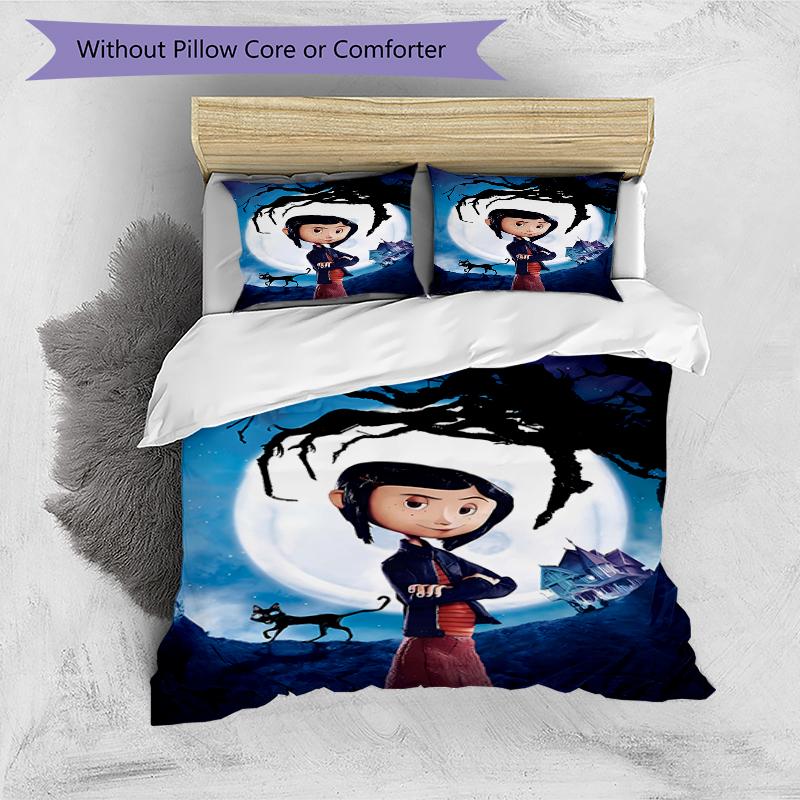 3pcs Coraline (7) Design Cover Set - HD Printed Bedding with 1 Cover and 2 Pillowcases - Perfect for Home and Dorm Decor