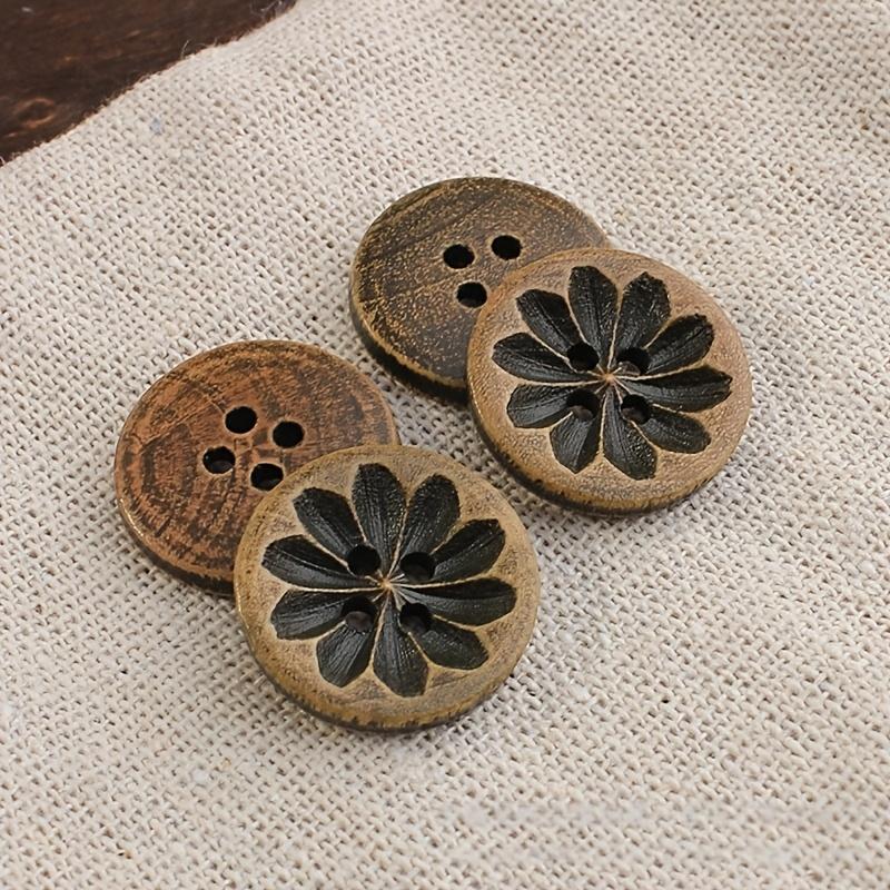 20 Stück 18mm Vintage-inspirierte dunkelbraune Holzknöpfe mit aufwendigen Schnitzereien - Ideal für DIY-Hemd Cardigan Pullover und Blazer