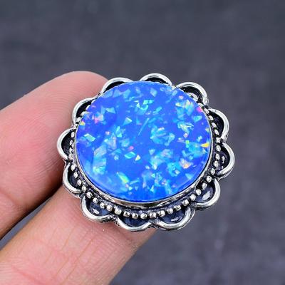 Natural Blue Triplet Opal Gemstone Handmade 925 Sterling Silver Ring Size 9 B4t89