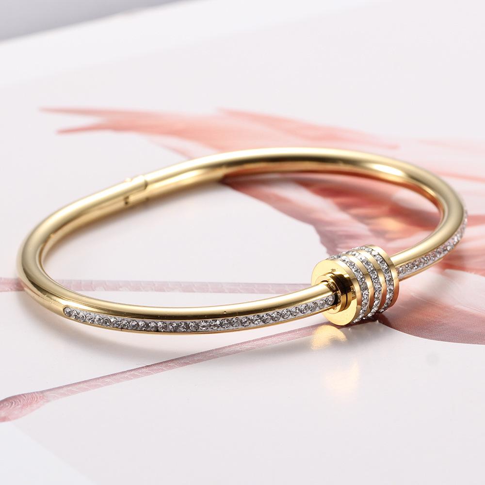 European & American 65MM 18K Gold Stainless Steel Bracelet with Ceramic Clay & Rhinestone Inlays