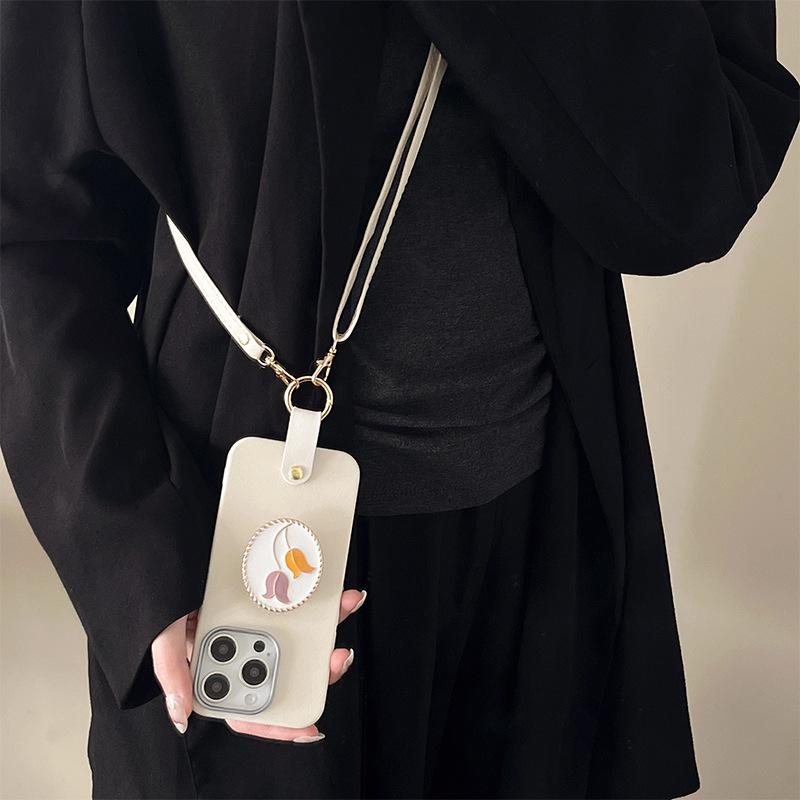 Metal Tulip Airbag Holder Mobile Phone Case For Iphone16 Messenger Rope Apple 15Promax Protective Case