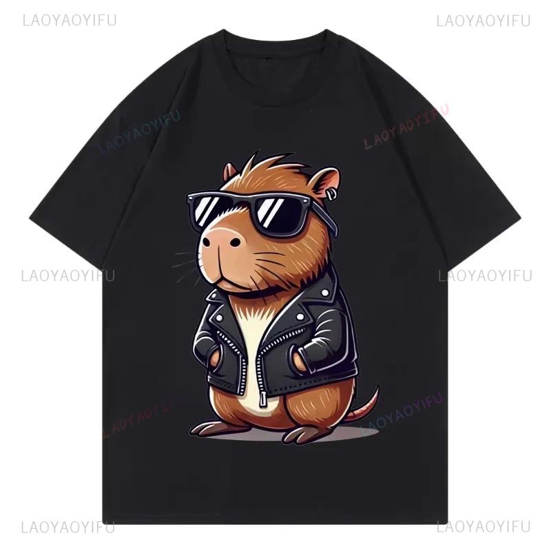 Fashion Cool Capybara Cute Animal Graphic Tshirt High Street Trend Short Sleeve Tshirt Men Female Casual Loose Printed Tshirts