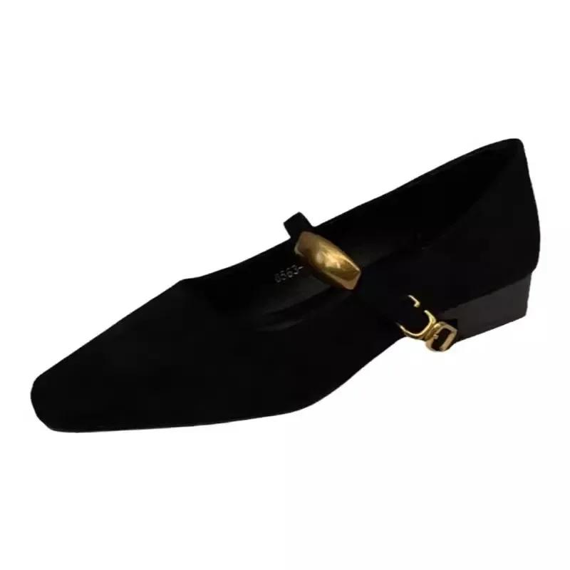 Fashion Block Heel Square Toe French Mary Jane Single Shoes Women's 2025 Spring and Autumn New Vintage Suede French Heels