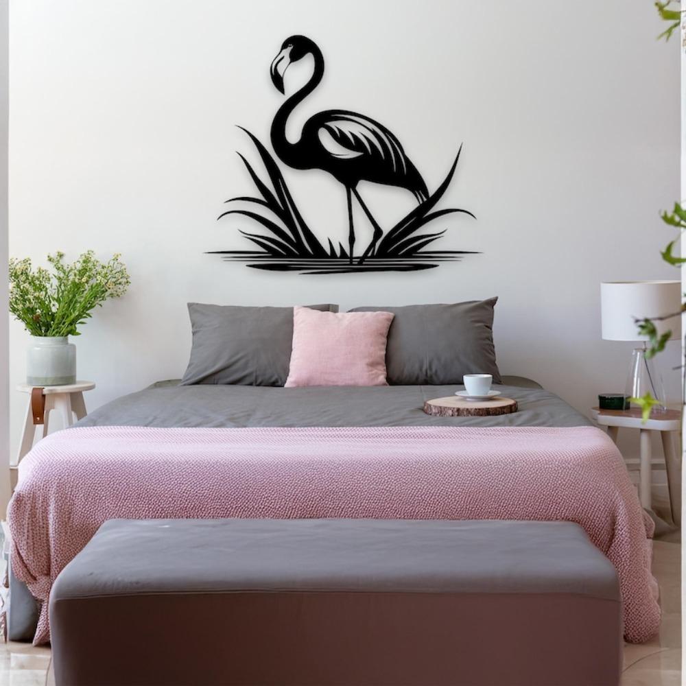 Black Metal Flamingo Wall Decor 3D Shadow Effect Tropical Home Art Modern Garden Sculpture