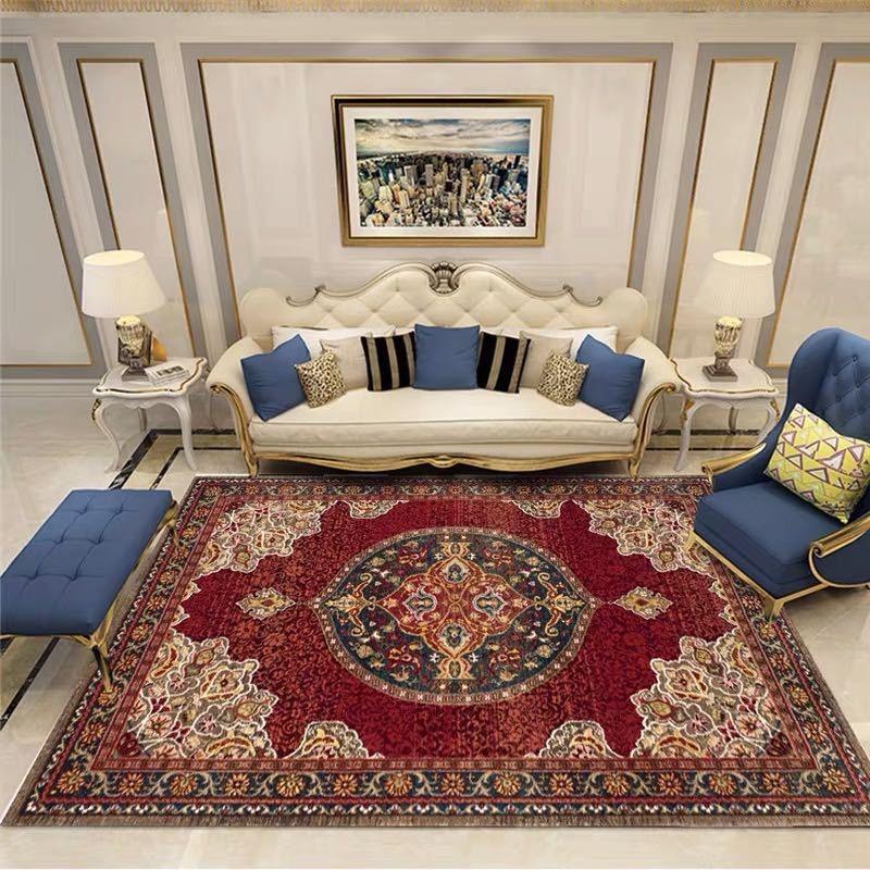 European Bohemian Classical Carpet Vintage Court Style Floor Mat for Commercial Household Living Room Bedroom Retro Decoration