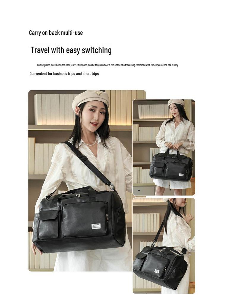 Unisex PU Leather Sports Bag with Wet/Dry Separation, Oxford Cloth, Shoulder Strap for Travel & Fitness