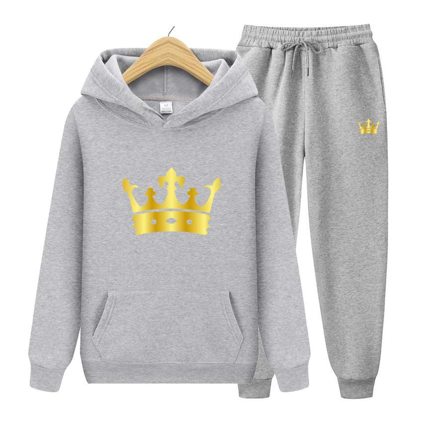 Men Tracksuits Set Spring Autumn Crown Print Sweatshirt Long Sleeve Hooded Pullover Sweatshirt Top Jacket Coat