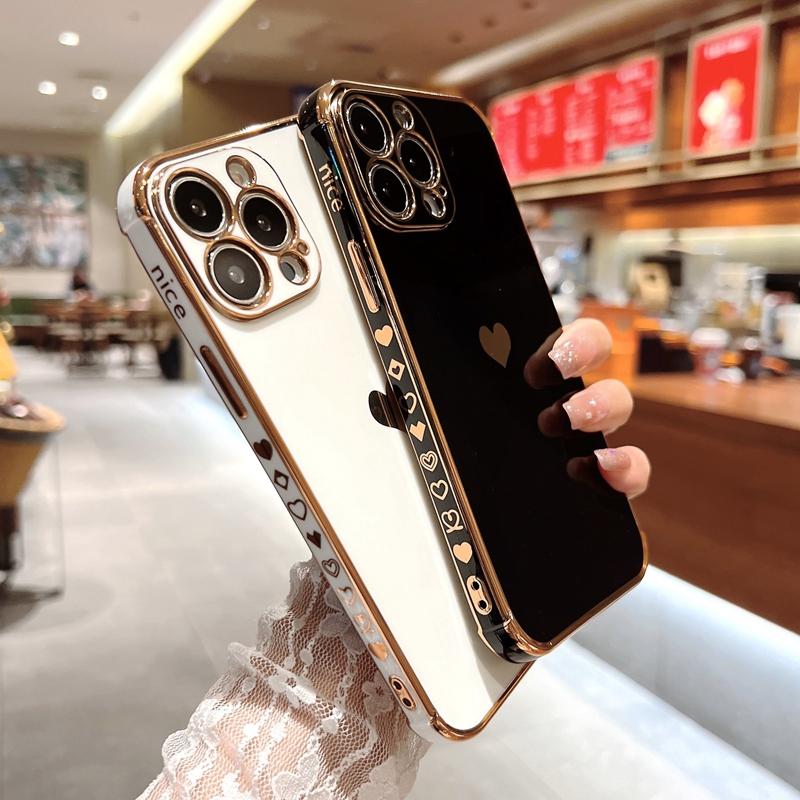 Soft Electroplated Love Heart Phone Case For iPhone 11 12 13 Pro Max XS X XR 7 8 Plus Mini SE  Silicone Bumper Cover