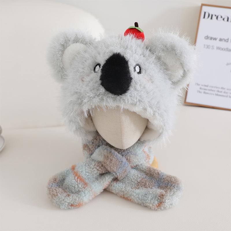 Winter Children's Ear Protection Hat Cartoon Cute Koala Scarf Hat One Piece Hat Anti Cold Lei Feng Hat Pullover Hat