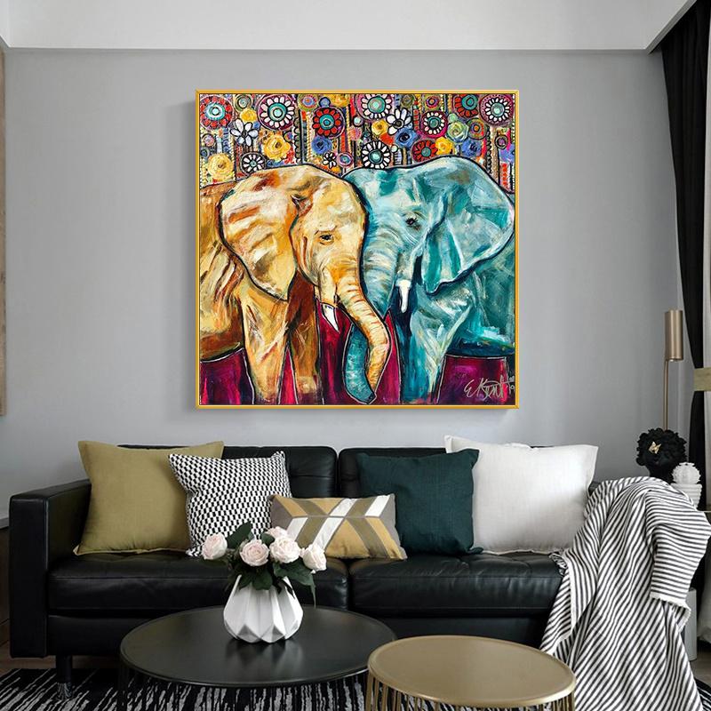 Two Elephants Lovers Flowers Art Canvas Painting Wall Art Posters and Prints Scandinavia Animal Pictrure for Room Home Decor