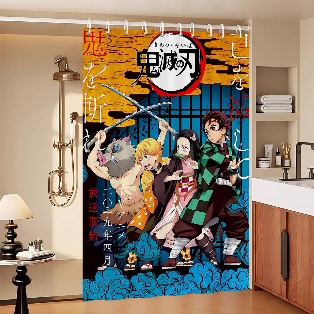 Anime Demon Slayer Shower Curtain - Water-Repellent And Leak-Resistant, Mold And Mildew Resistant For