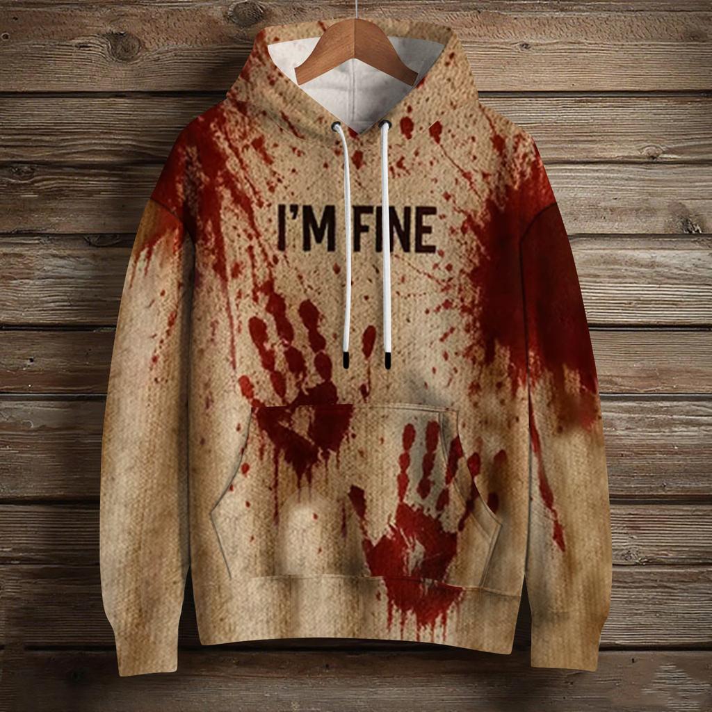 Women's Fashion Long Sleeve Pullover Halloween Print Hooded Pocket Sweatshirt