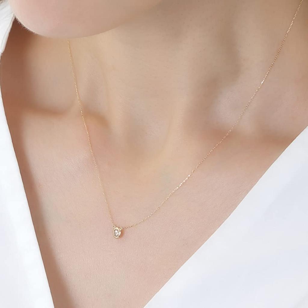 PLUSTER Diamond Necklace In Pink Gold with a Single Natural Diamond and a 40cm K10 Chain Box A Popular Gift for Birthdays and Women's (0.15ct) [Gift