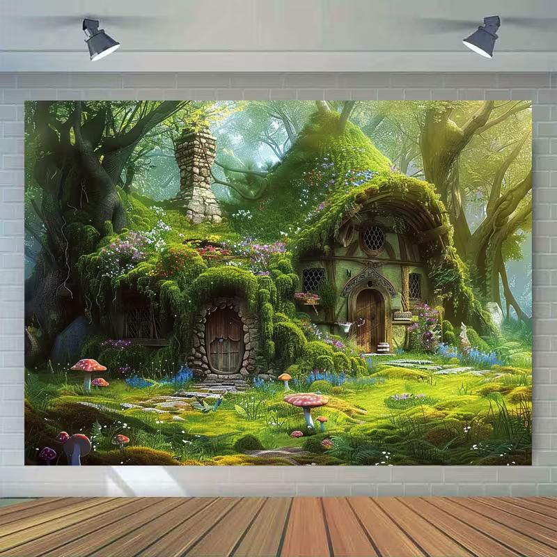2D Enchanted Hobbit House Backdrop, Fairy Tale Forest Photography Background 47.2x31.5inch/120*80cm