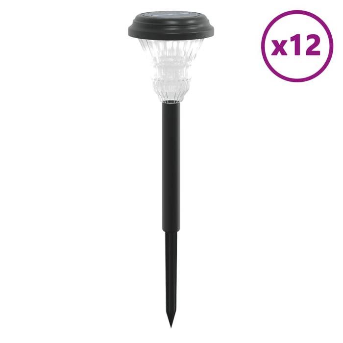 VidaXL Lampes solaires d'allées et piquets de sol 12 pcs blanc, éclairage solaire d'allée, lampe solaire de jardin, 4008192