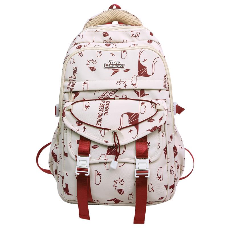 

Large Capacity Women s Printed Backpack Junior Senior High School Schoolbag червоний