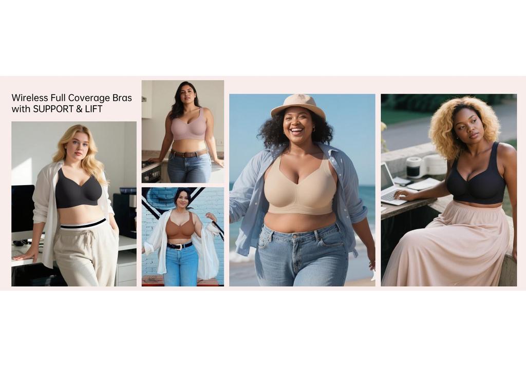Plus Size Seamless Full Cup Push-Up Bra - Wire-Free, Full Coverage Support