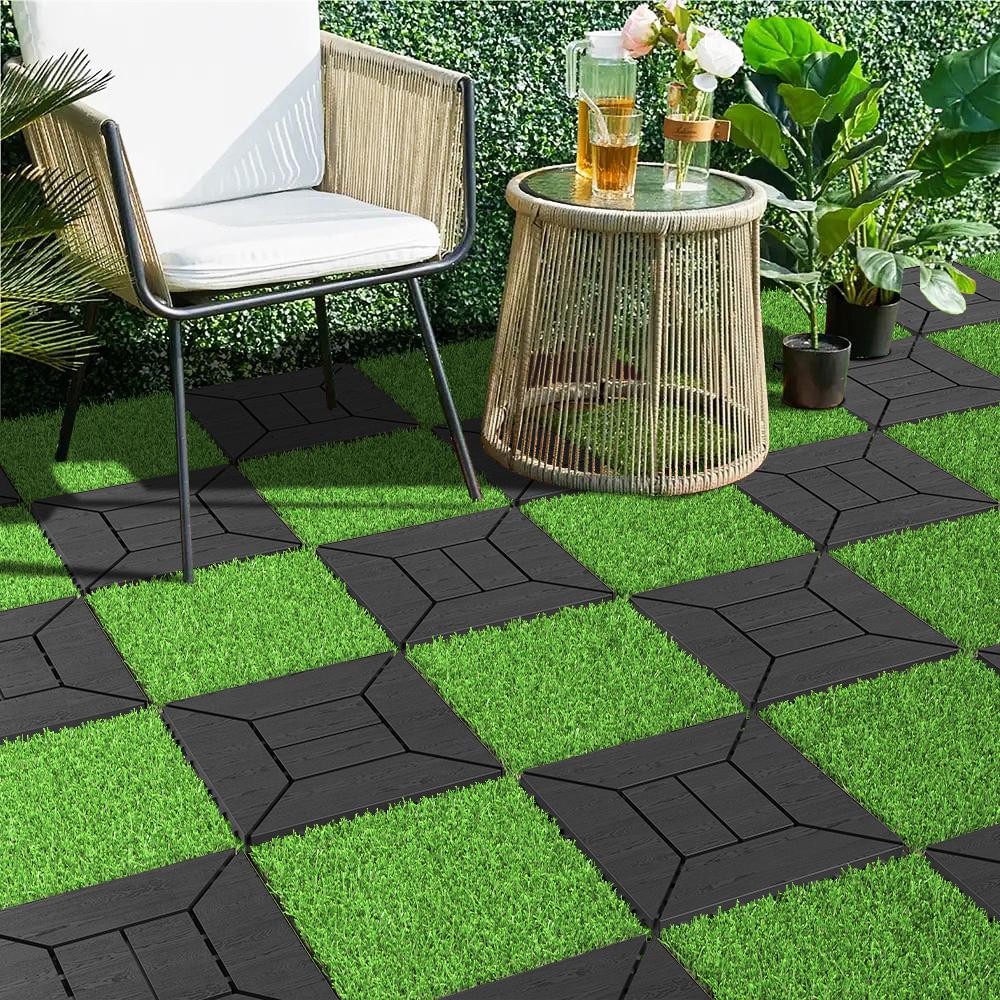 Artificial Lawn 36pcs Interlocking Artificial Grass Tiles For Patio, Balcony, Backyard, Artificial Turf Floor, 12x12 inches,Green