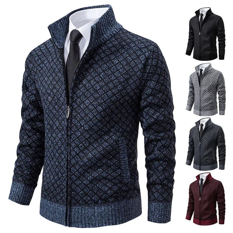 Top tricotat casual pentru bărbați, cu guler înalt și mânecă lungă, cu căldură de catifea, pentru moda de toamnă și iarnă, geacă multifuncțională