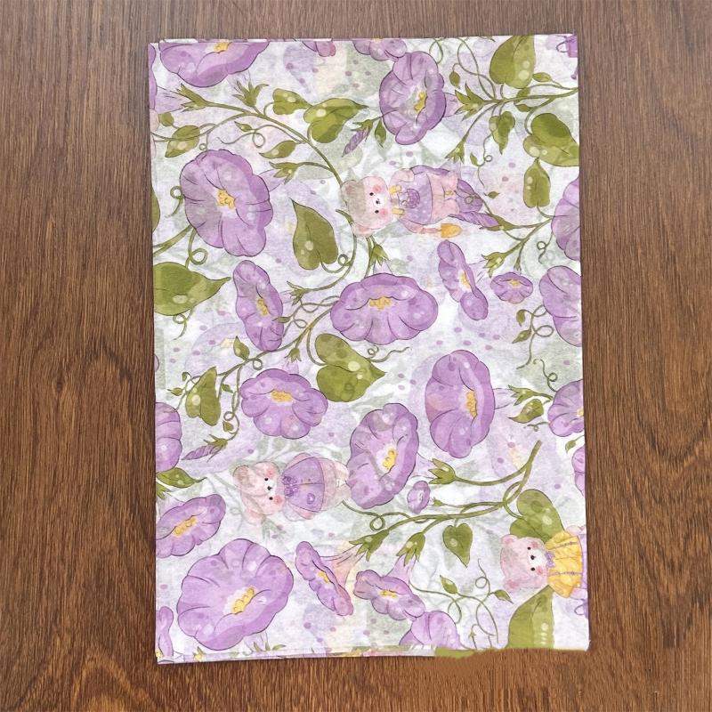 

10 листов Бумага с дизайном «Медведь, Ипомея, Снежная груша» Упаковочная бумага для букетов из бумажных цветов для свадьбы, дня рождения, вечеринки, DIY-декора фиолетовый