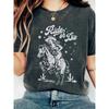 Fashion Vintage Whiskey Kills Cowgirl Graphic Tee Women'S Casual Round Neck Knit Fabric Letter Print Regular Length