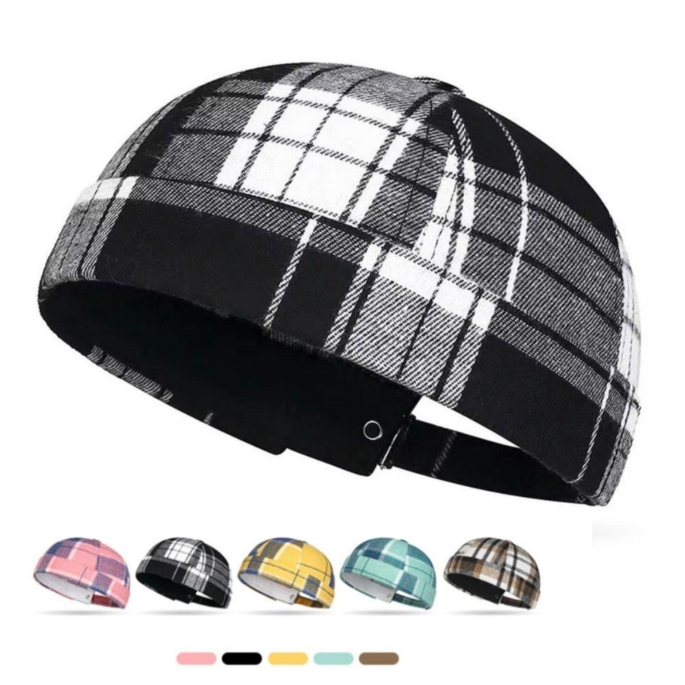 Cappello Tang a Scacchi Grandi con Texture di Melone Regolabile Traspirante Cappello con Parte Superiore Arrotondata Cappellino da Pescatore Cappello a Scacchi da Proprietario Cappello Senza Visiera