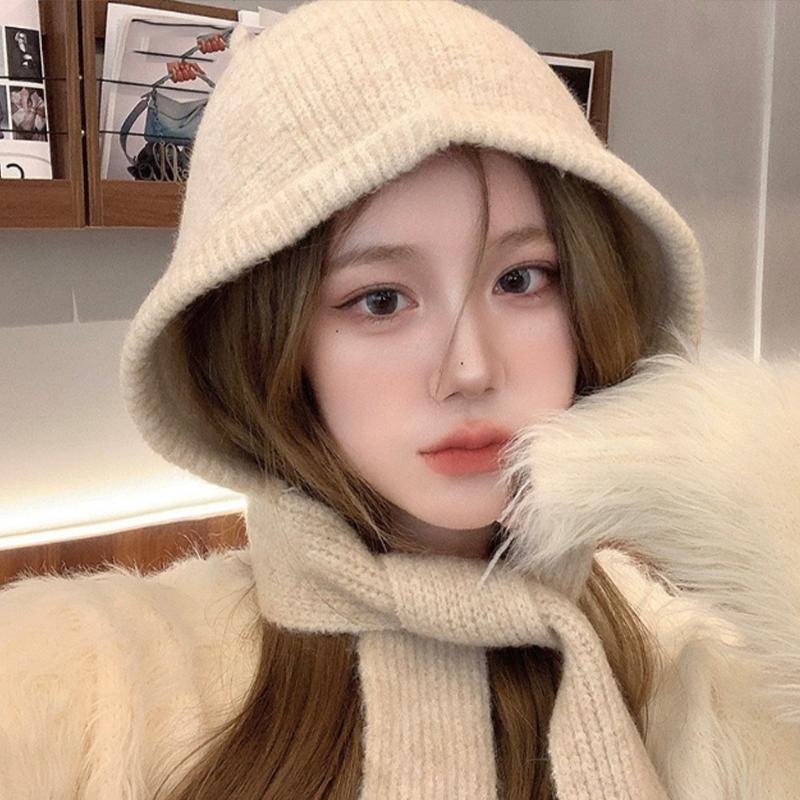Autumn And Winter Balaclava Hat Children, Scarf One-Piece Hooded Shawl With Woolen Hat For Warmth, Ear Protection, And Neck Scarf